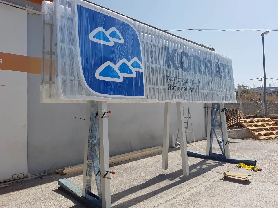 Kornati NP panel with the park logo, ready for transport and installation